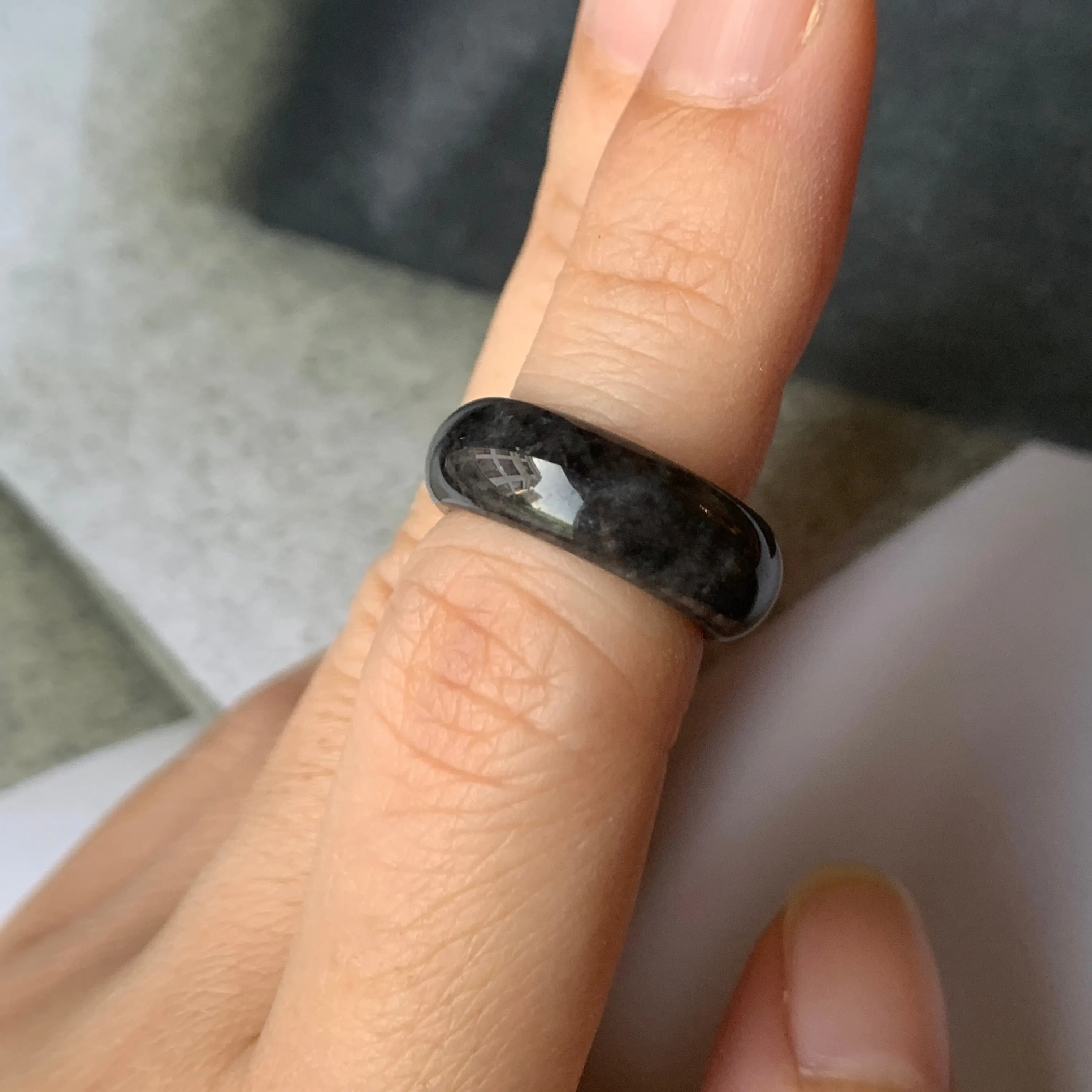 15.1mm A-Grade Natural Black Jadeite Ring Band No. 162151