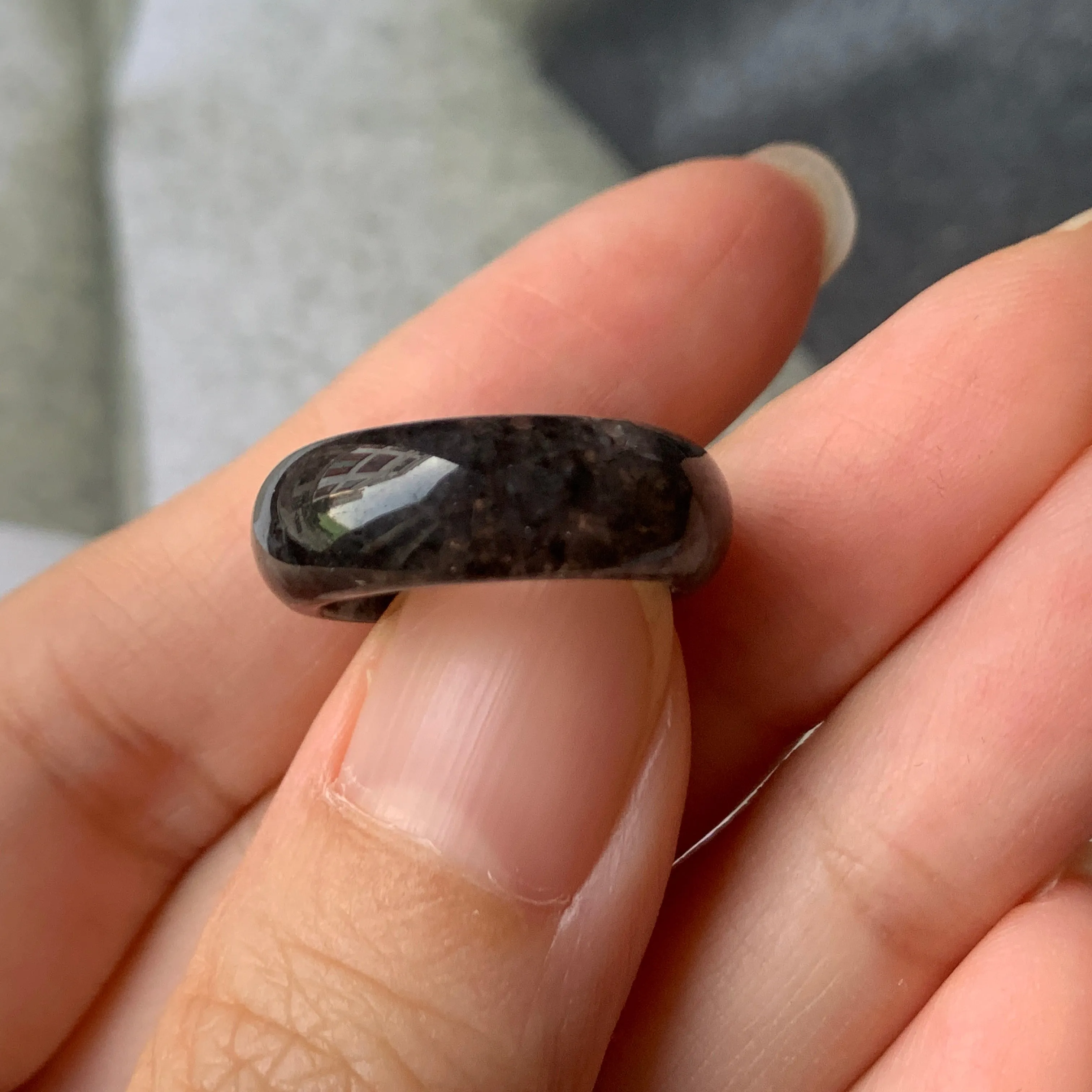 15.1mm A-Grade Natural Black Jadeite Ring Band No. 162151