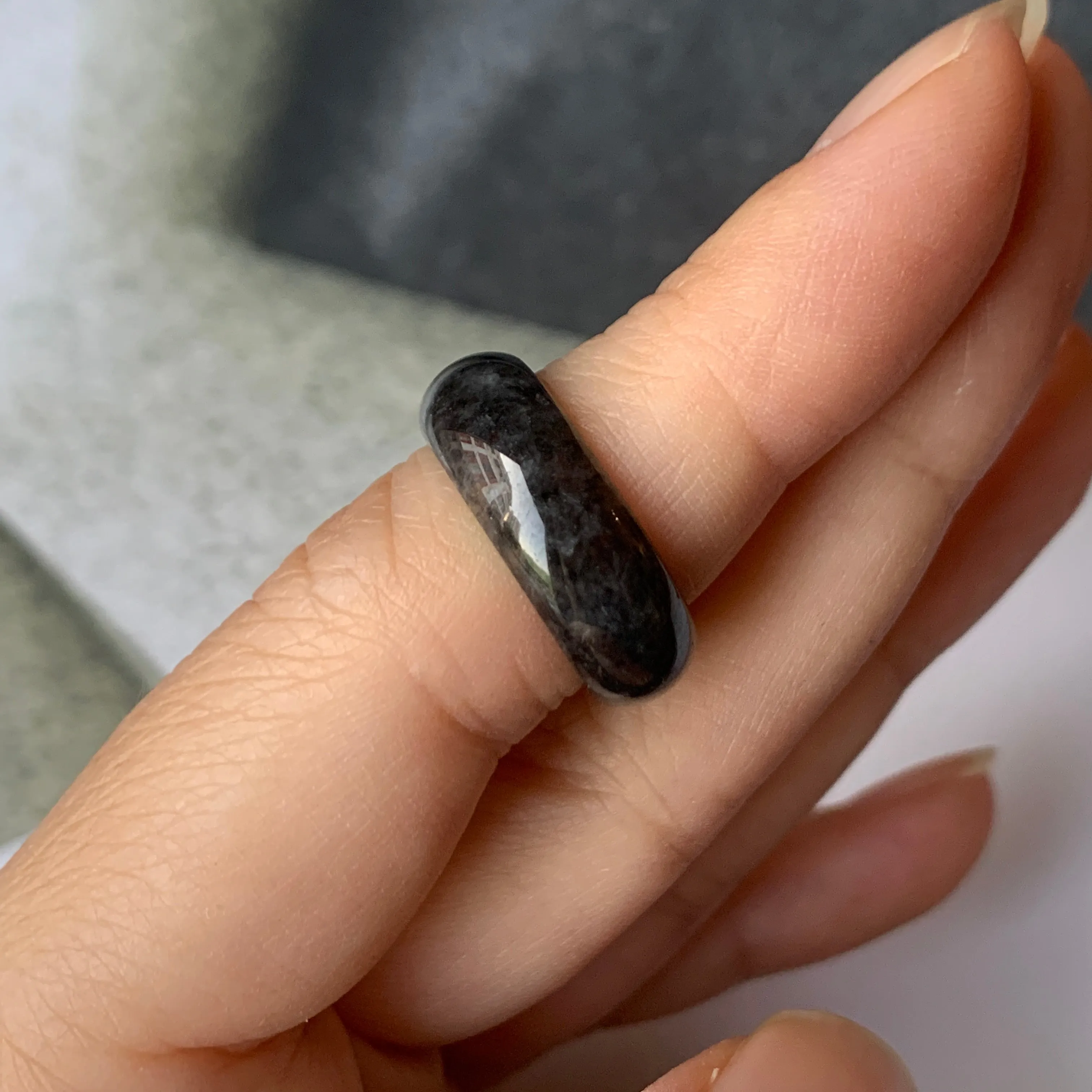 15.1mm A-Grade Natural Black Jadeite Ring Band No. 162151