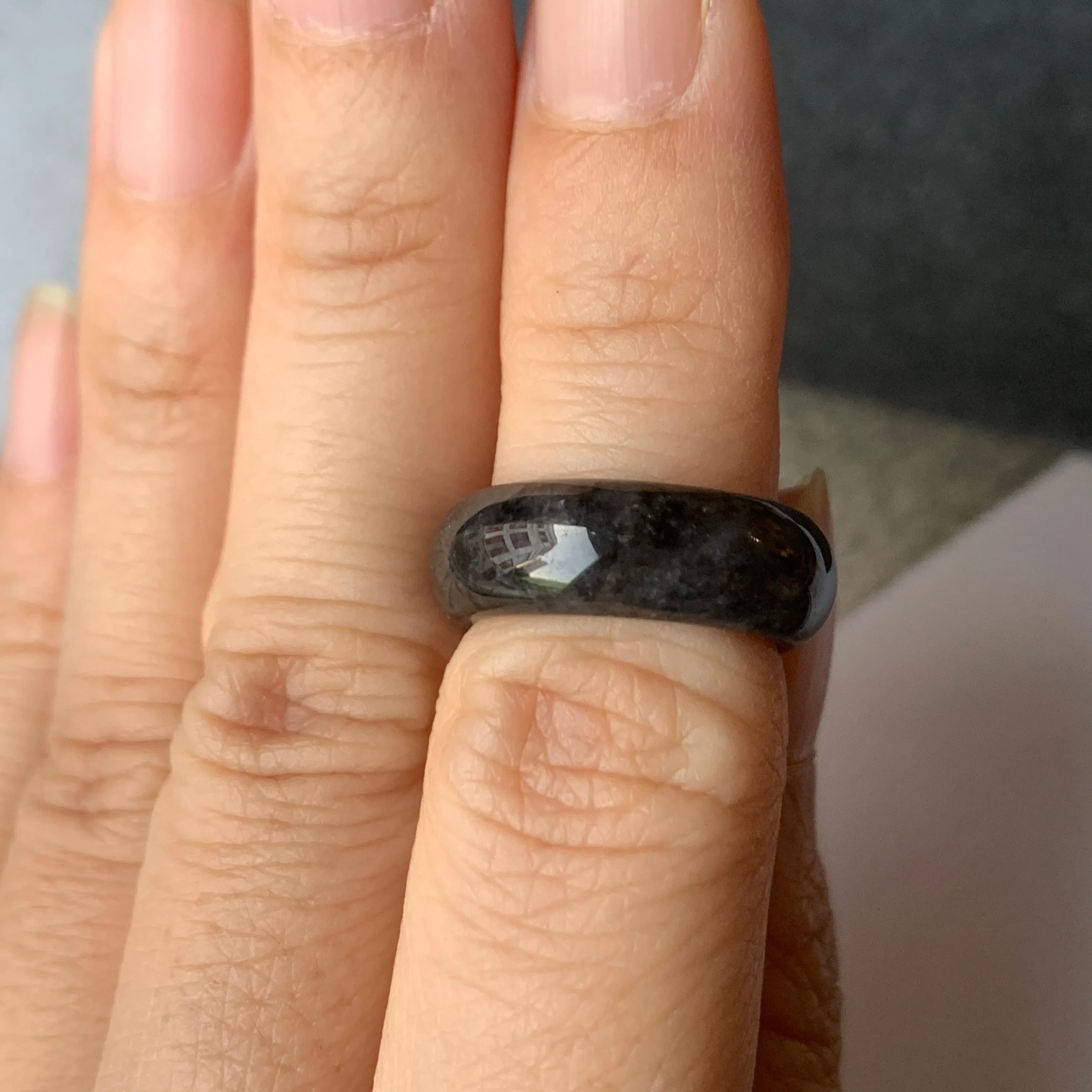 15.1mm A-Grade Natural Black Jadeite Ring Band No. 162151
