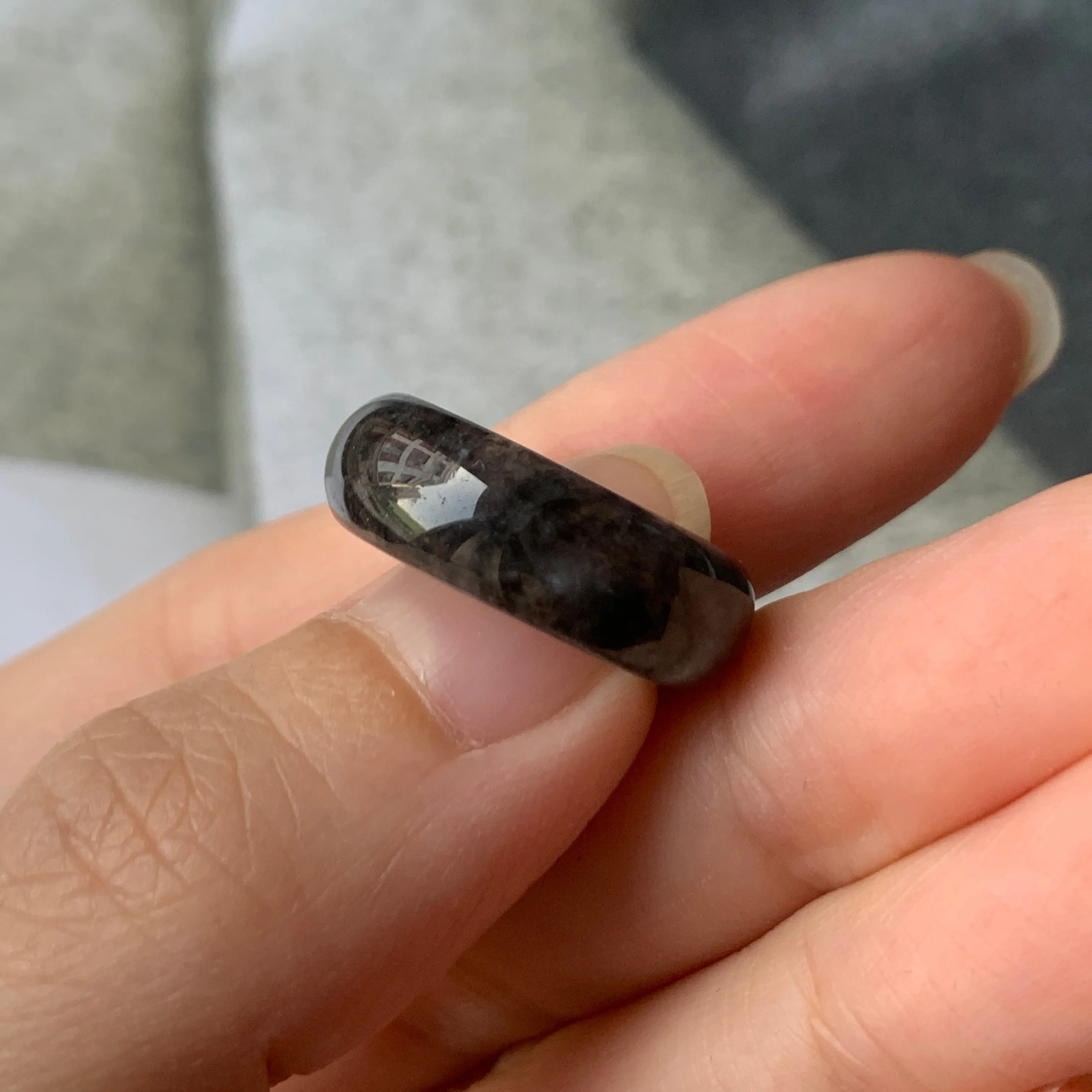 15.1mm A-Grade Natural Black Jadeite Ring Band No. 162151