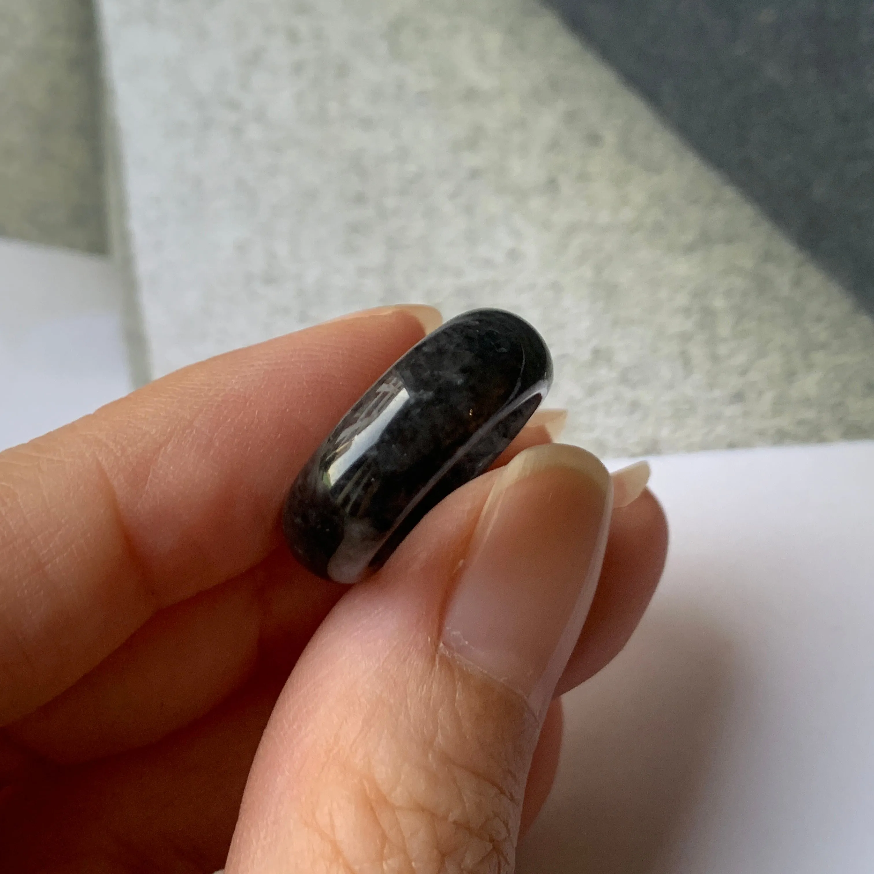 15.1mm A-Grade Natural Black Jadeite Ring Band No. 162151