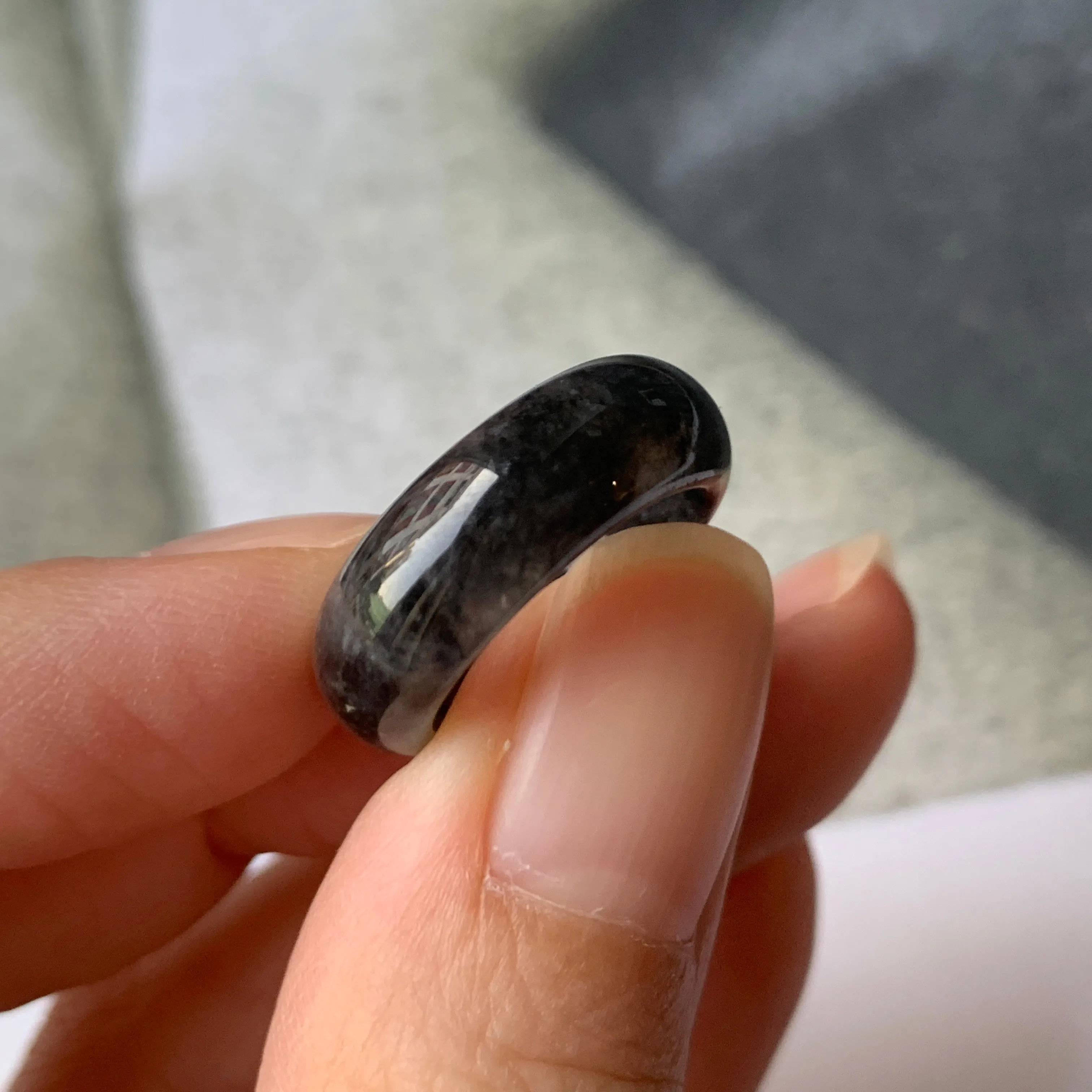 15.1mm A-Grade Natural Black Jadeite Ring Band No. 162151
