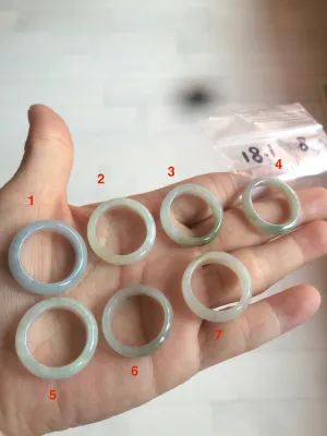 18.1mm/size 8 100% natural type A icy watery green/white/yellow jadeite jade band ring G105-8