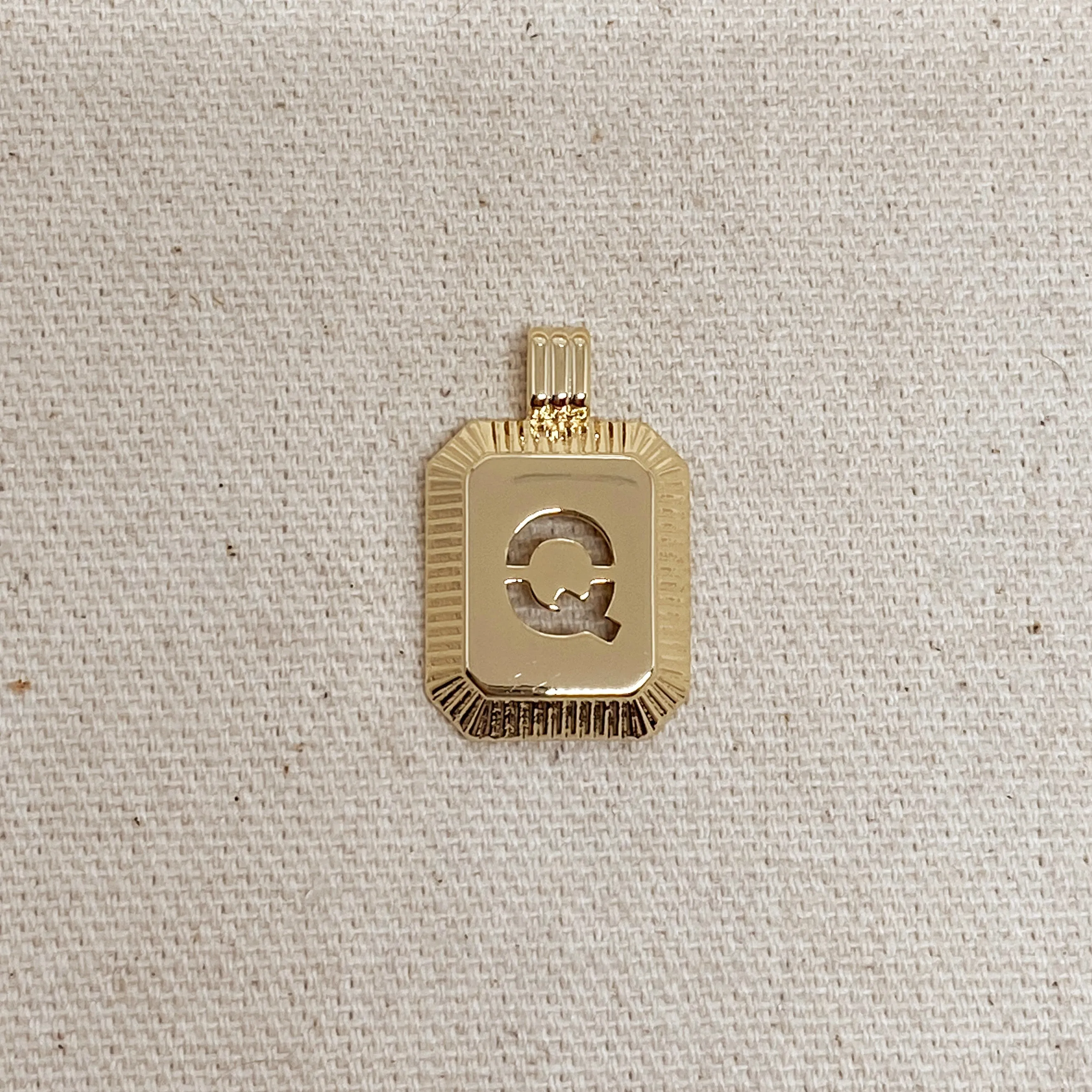 18k Gold Filled Initial Plate Pendant Letter Q