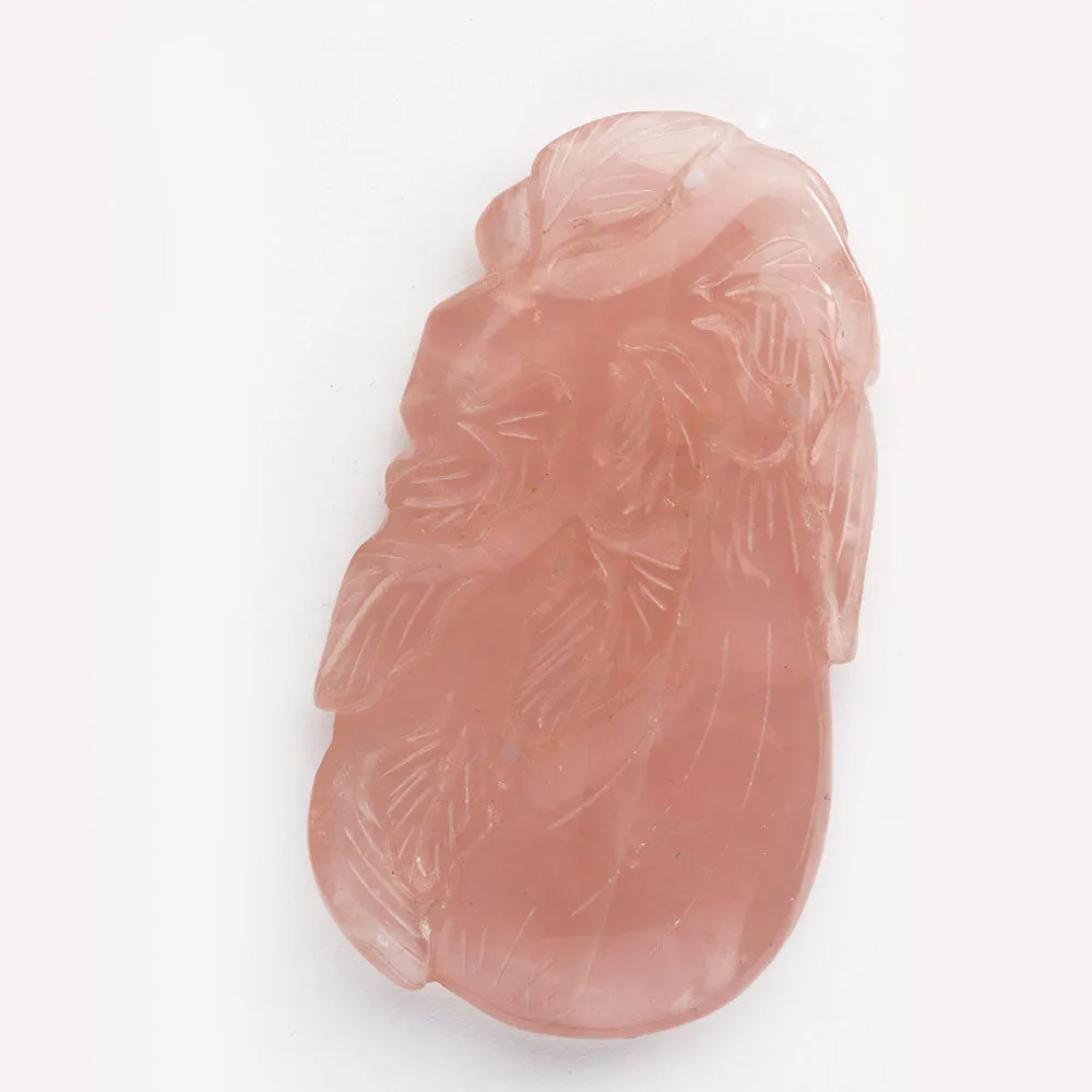 A rose quartz carved pendant of vine of gourds with flowers.  2 3/4 x 1/2 inches. Sold individually. b4-ros334