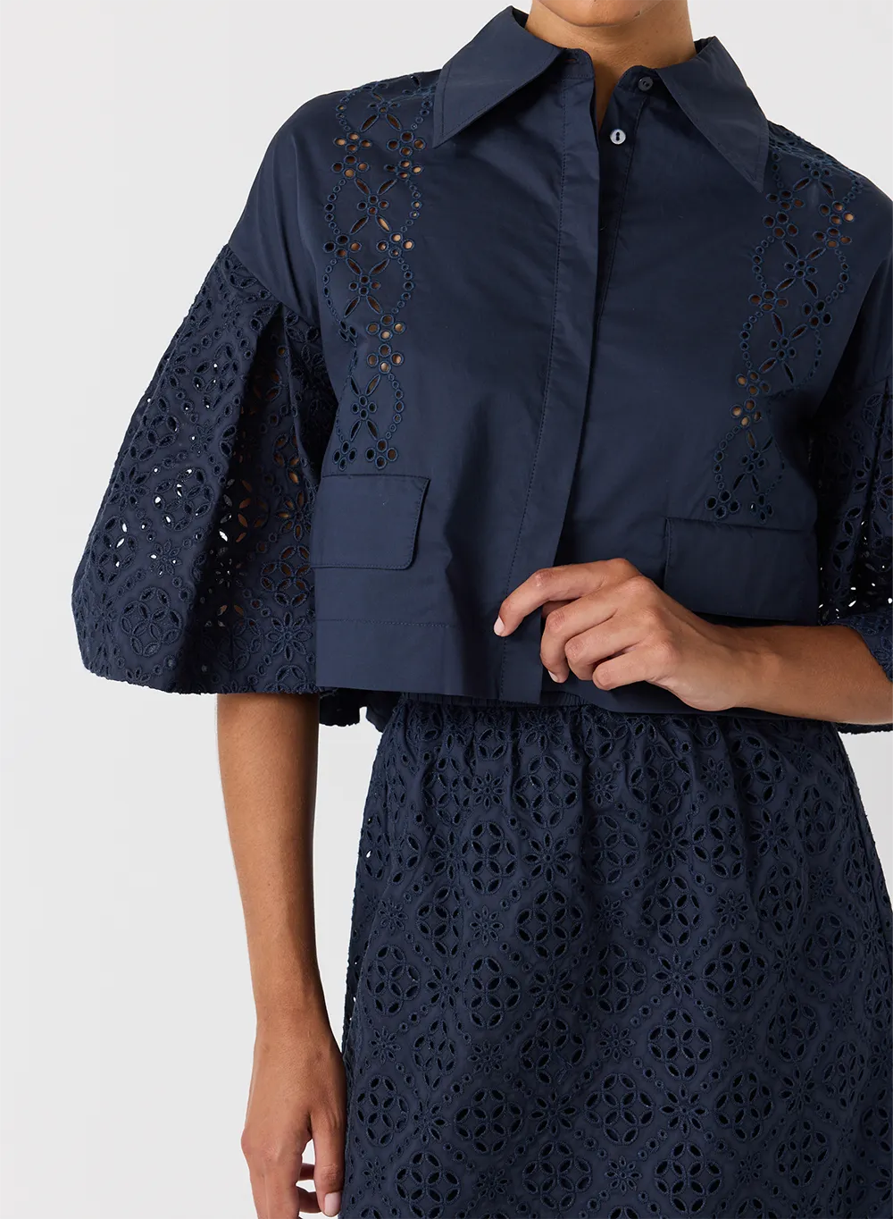Annette Organic Cotton Broderie Crop Shirt