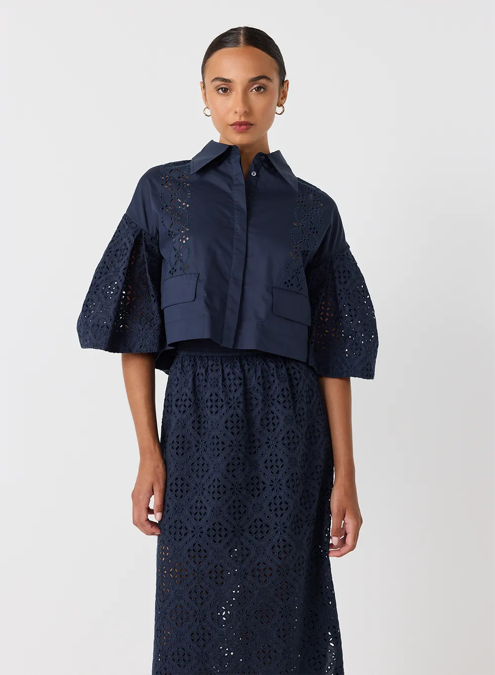 Annette Organic Cotton Broderie Crop Shirt