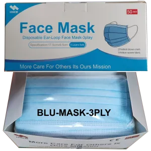 BLU-MASK-3PLY Non-Medical Use Disposable Ear-Loop 3 Ply Face Mask