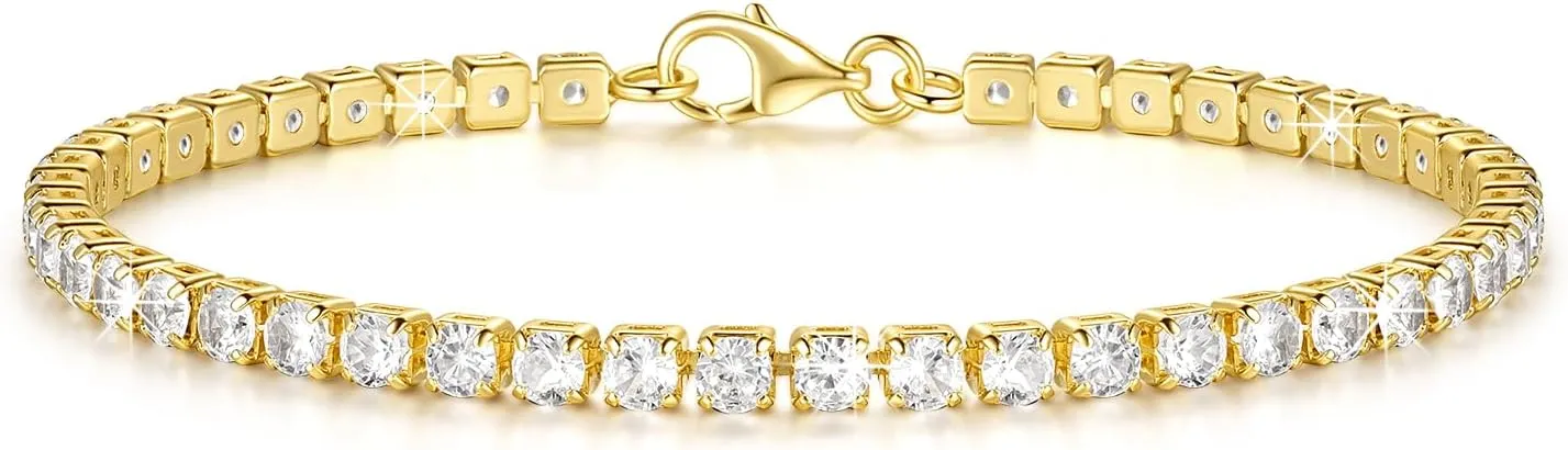 Gold Bracelets 14K Gold Tennis Bracelets for Women Non Tarnish Dainty Chain Bracelet Cubic Zirconia Bracelet Ideal Presents Available in 5 Sizes 6.5'' 7'' 7.5'' 8'' 9''
