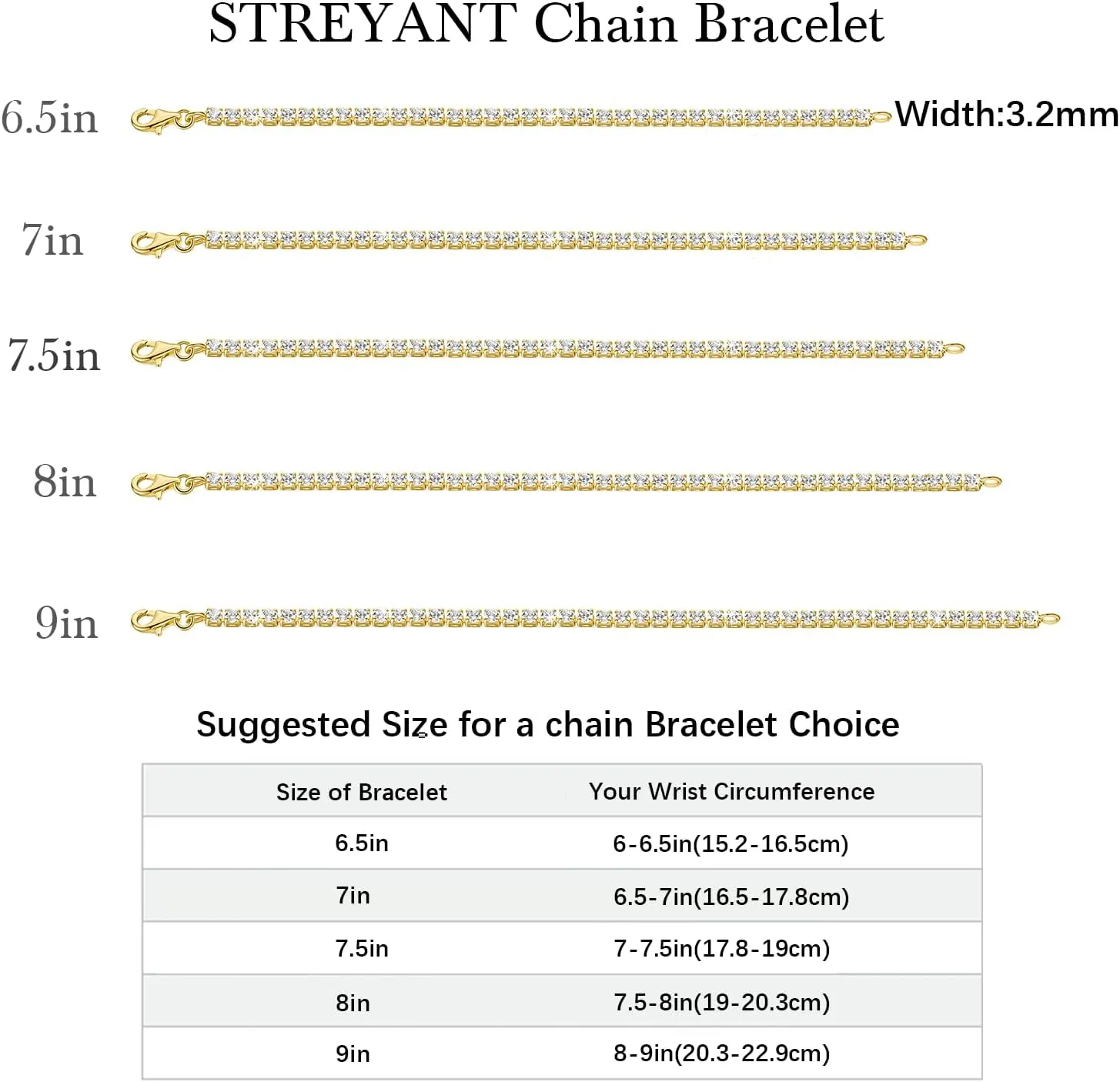 Gold Bracelets 14K Gold Tennis Bracelets for Women Non Tarnish Dainty Chain Bracelet Cubic Zirconia Bracelet Ideal Presents Available in 5 Sizes 6.5'' 7'' 7.5'' 8'' 9''