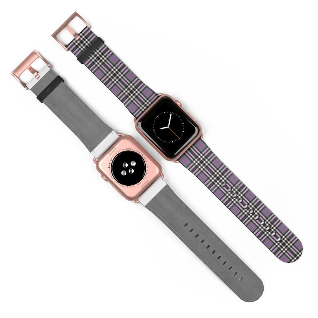 Grey & Pink Tartan plaid Apple Watch Band
