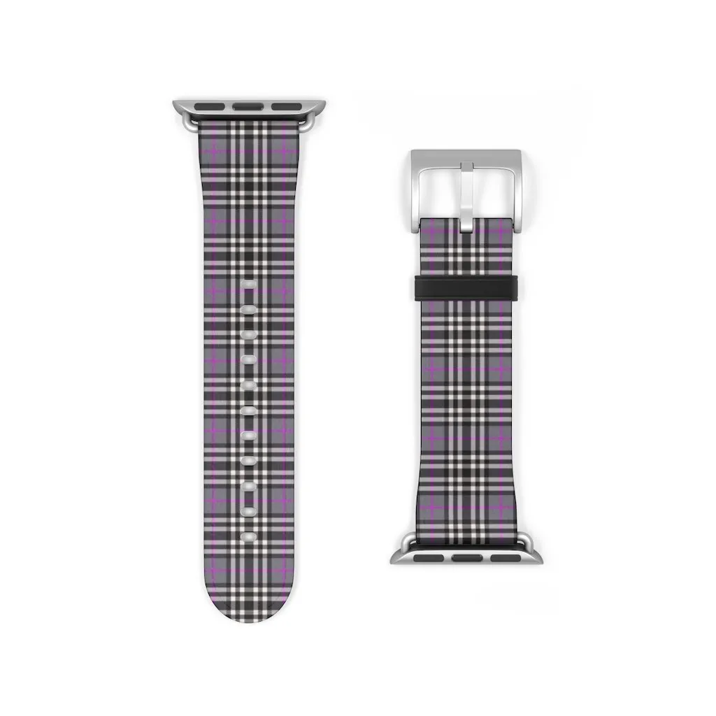 Grey & Pink Tartan plaid Apple Watch Band