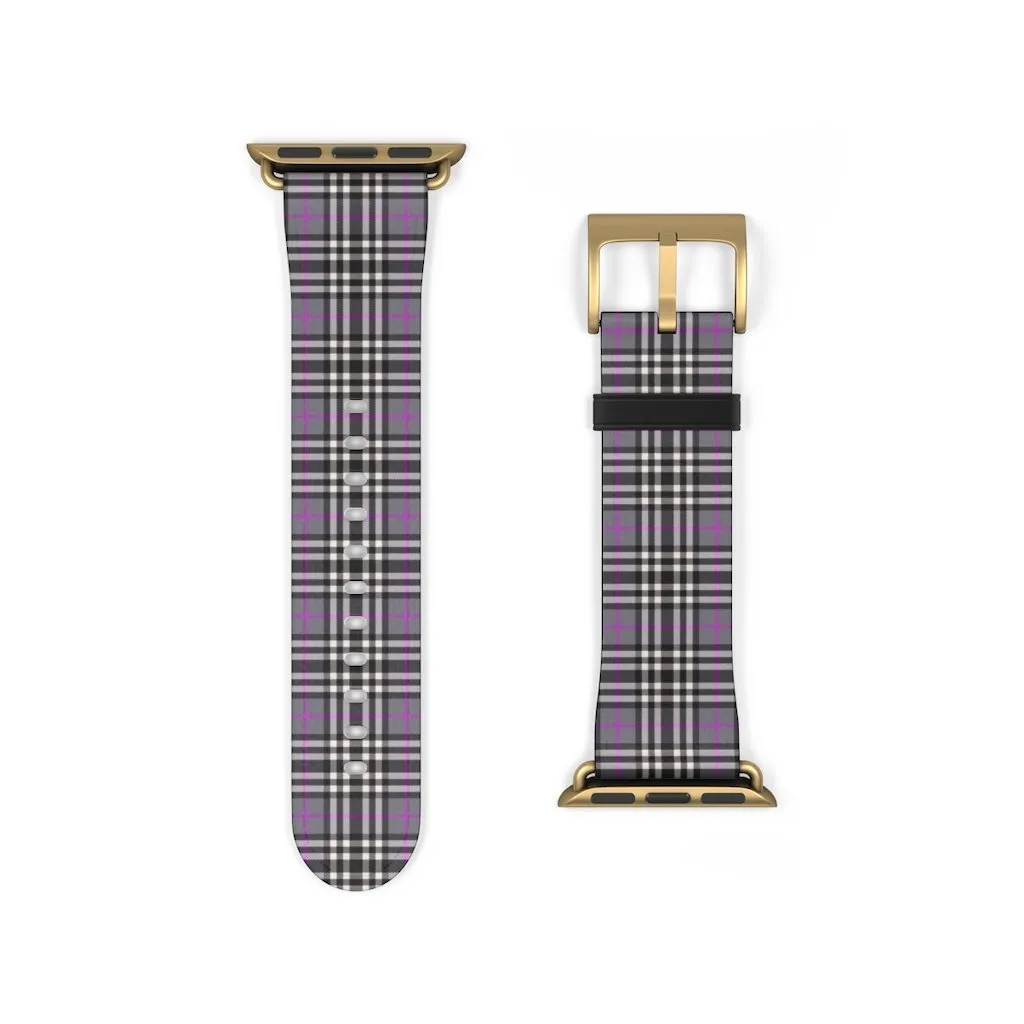 Grey & Pink Tartan plaid Apple Watch Band