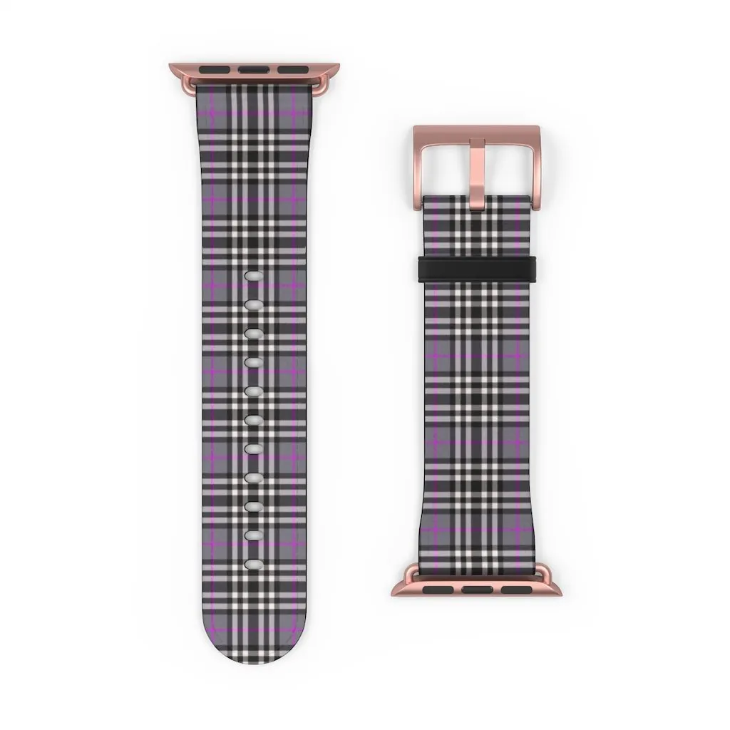 Grey & Pink Tartan plaid Apple Watch Band