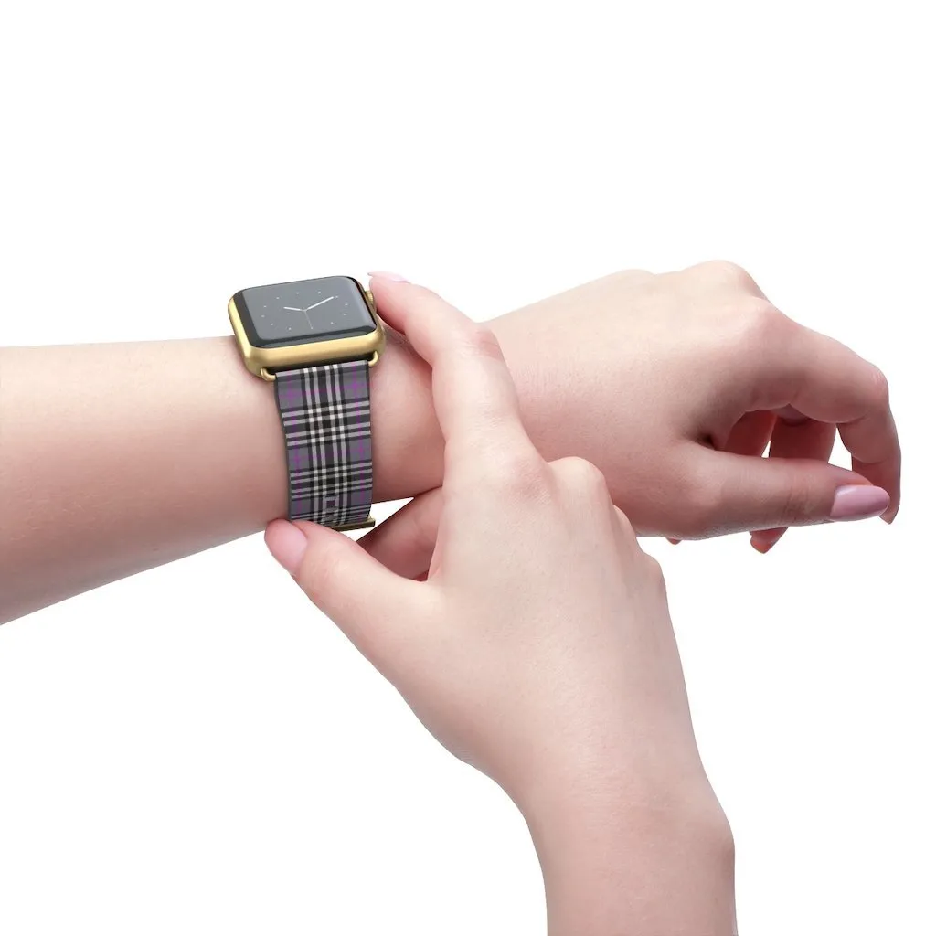 Grey & Pink Tartan plaid Apple Watch Band