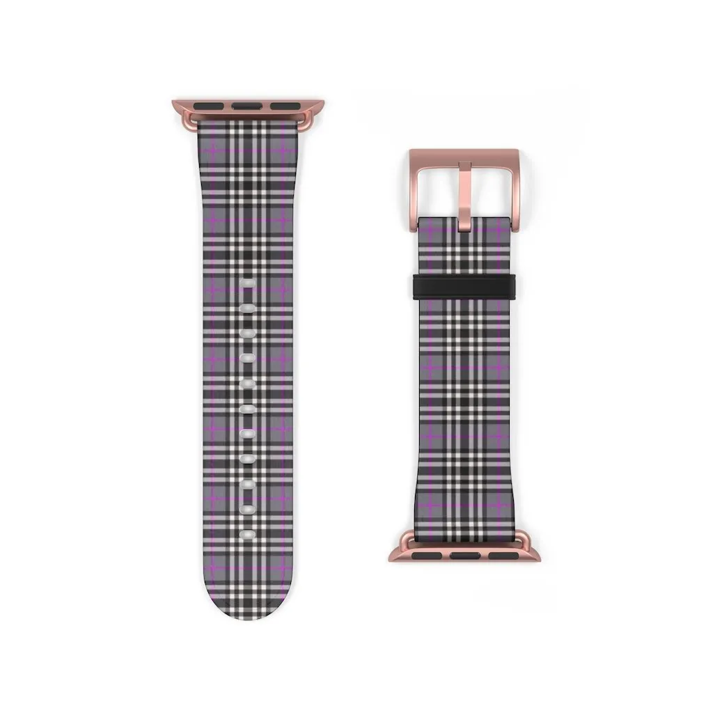 Grey & Pink Tartan plaid Apple Watch Band