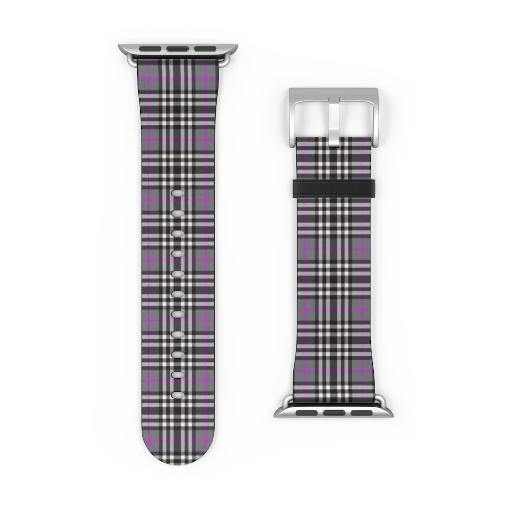 Grey & Pink Tartan plaid Apple Watch Band