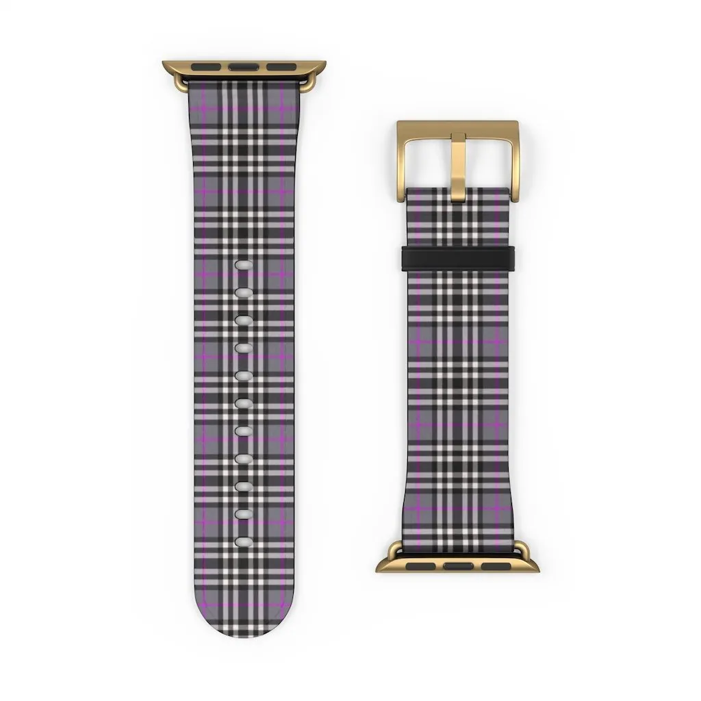 Grey & Pink Tartan plaid Apple Watch Band