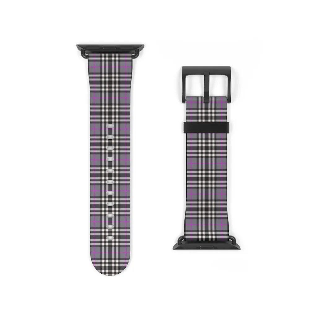 Grey & Pink Tartan plaid Apple Watch Band