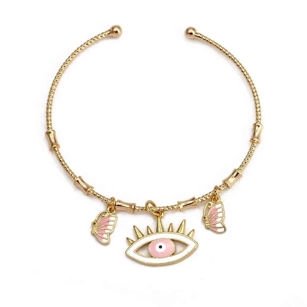 Lucky Eye Turkish Blue Evil Eye Bangle Copper Adjustable Fatima Hand Charm Cuff Bracelet