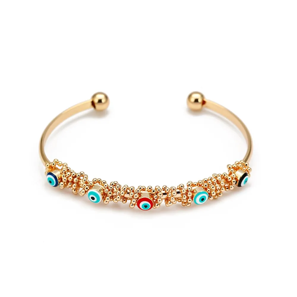 Lucky Eye Turkish Blue Evil Eye Bangle Copper Adjustable Fatima Hand Charm Cuff Bracelet