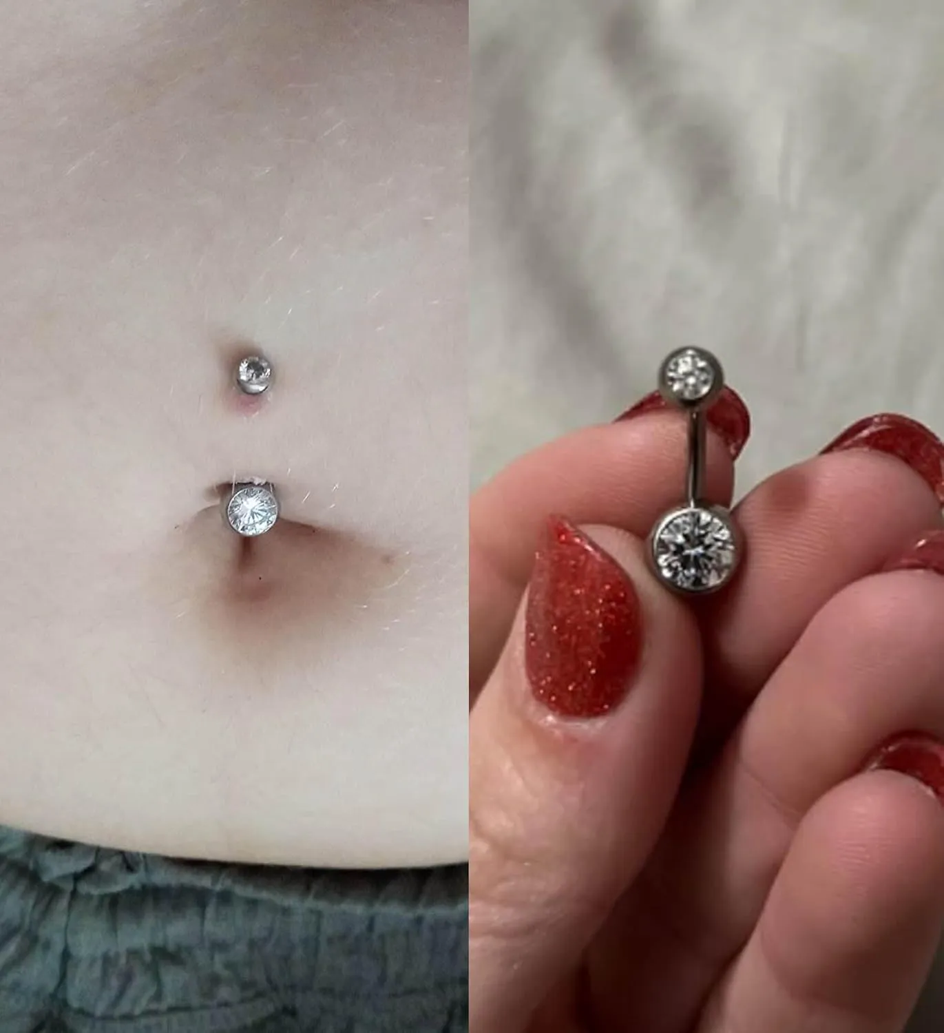 MODRSA Belly Jewellery Piercing - Belly Button Rings with silver & Pink Pearl Navel Opener