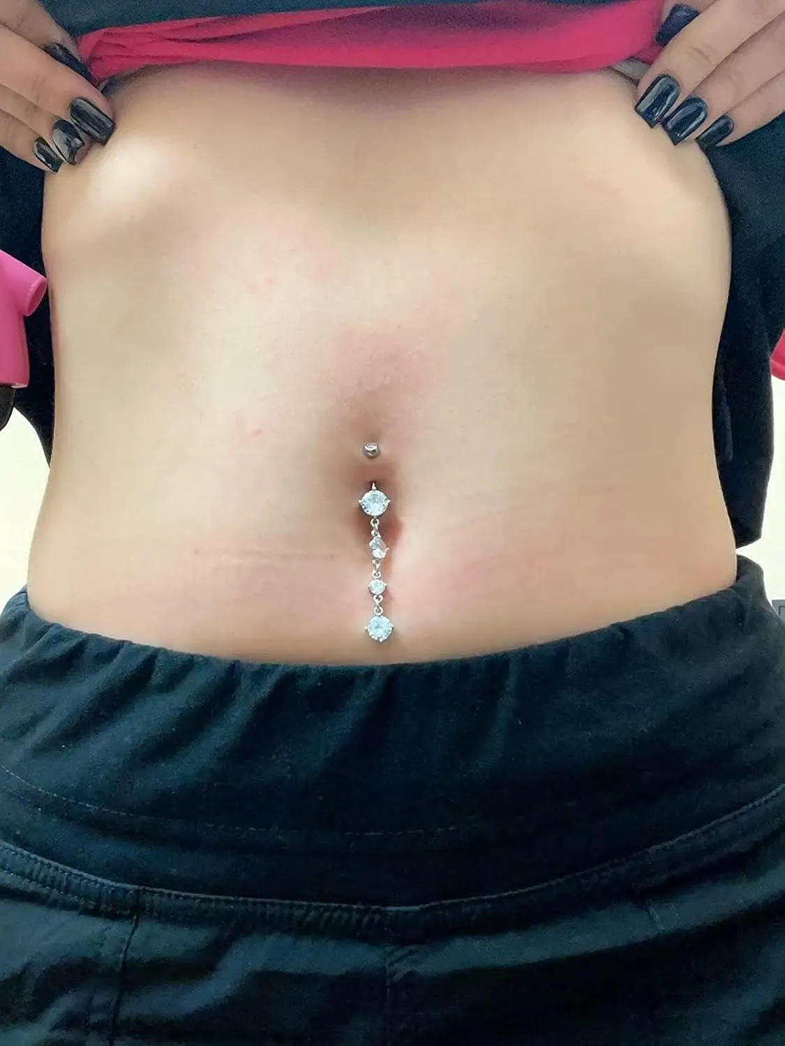 MODRSA Belly Jewellery Piercing - Belly Button Rings with silver & Pink Pearl Navel Opener
