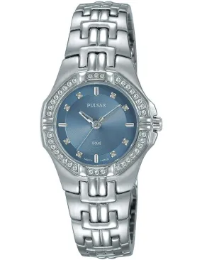 Pulsar Womens Crystal Bezel Night Out Watch - Stainless Steel - Blue Dial