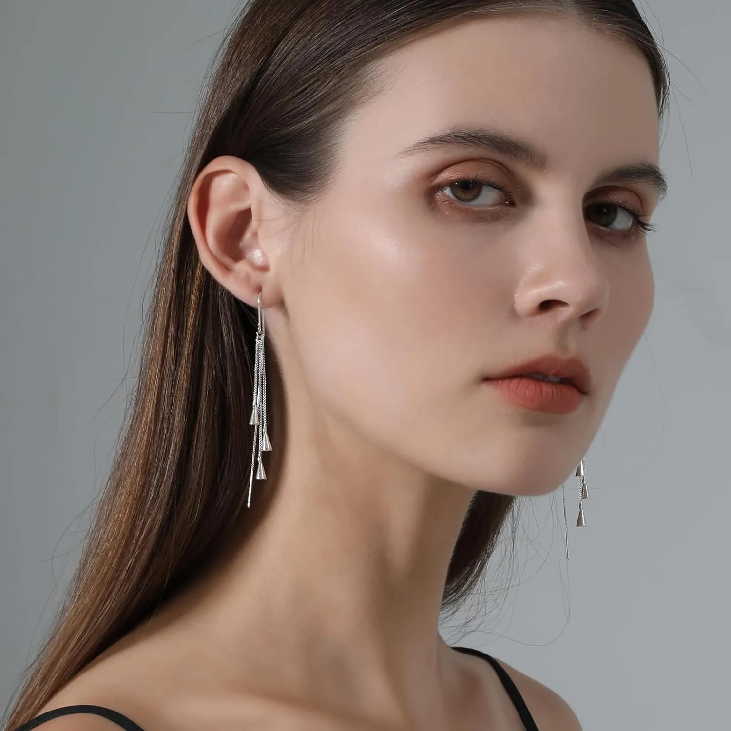 Ritach Silver Dangle Earrings for Women Minimalist Long Silver Dangle Drop Tassel Threader Prom Earrings Jewelry Gifts for Women