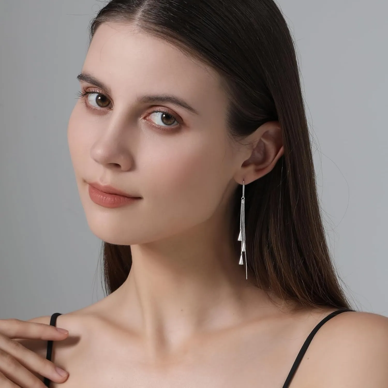 Ritach Silver Dangle Earrings for Women Minimalist Long Silver Dangle Drop Tassel Threader Prom Earrings Jewelry Gifts for Women