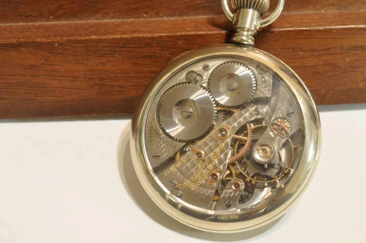 [Skeleton specifications] Waltham railroad pocket watch Vanguard diamond receiving stone pocket watch antique manual winding mechanical 1907