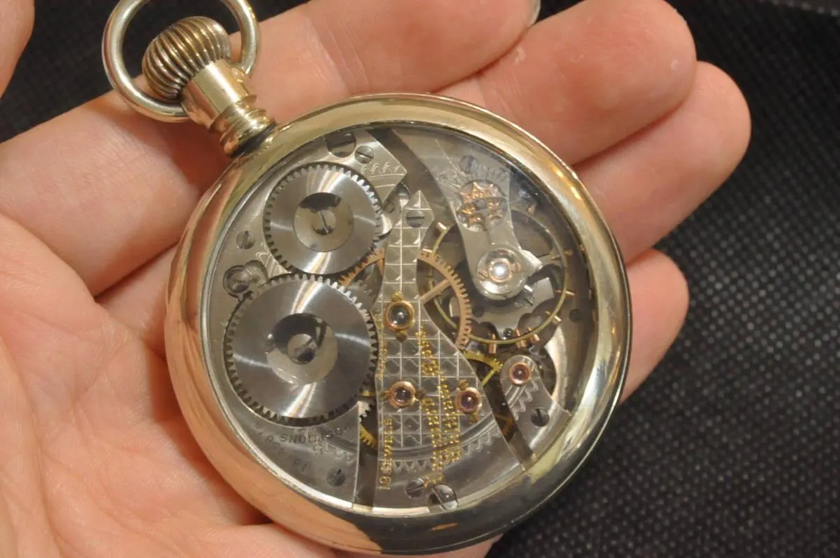 [Skeleton specifications] Waltham railroad pocket watch Vanguard diamond receiving stone pocket watch antique manual winding mechanical 1907