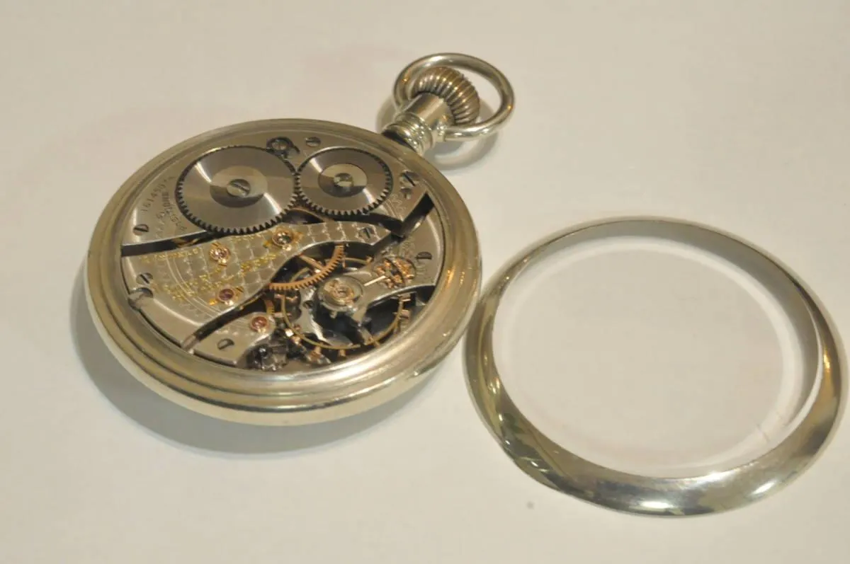 [Skeleton specifications] Waltham railroad pocket watch Vanguard diamond receiving stone pocket watch antique manual winding mechanical 1907