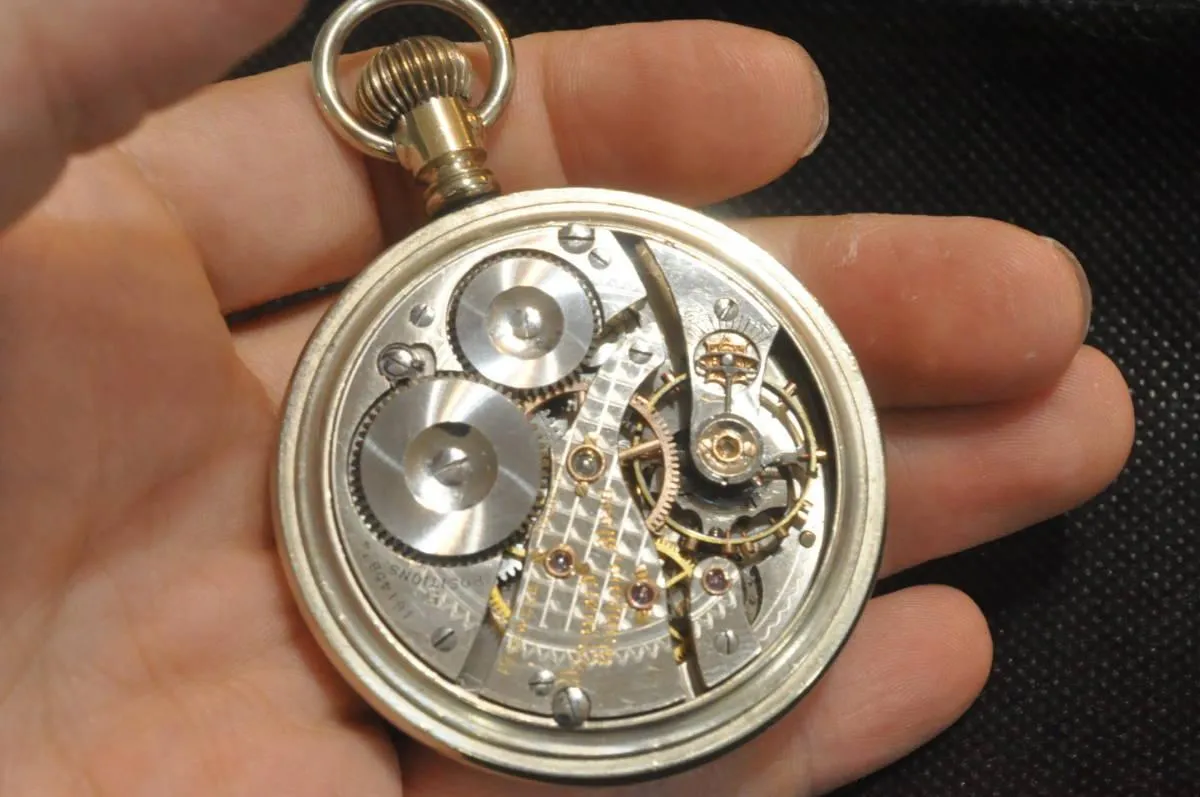 [Skeleton specifications] Waltham railroad pocket watch Vanguard diamond receiving stone pocket watch antique manual winding mechanical 1907