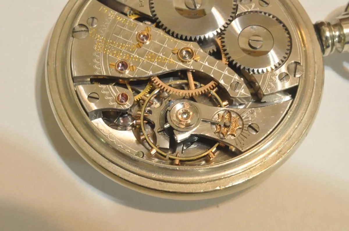 [Skeleton specifications] Waltham railroad pocket watch Vanguard diamond receiving stone pocket watch antique manual winding mechanical 1907