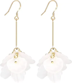 White Long Dangle Earrings Pearl Petals Drop Earrings for Women | Valentines Jewelry for Women with French Wire | Fashion Earrings for Women, Long Earrings for Women | Wedding Earrings for Bride